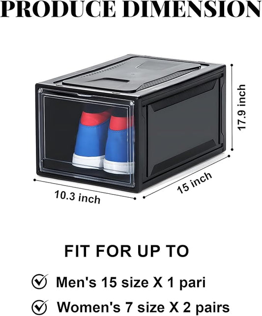 MMBABY 12 Pack Acrylic Black Shoe Boxes– Ultra Plastic Stackable Sneaker Storage For Sneakerhead. Professional Grade Shoe Display Case with Clear Magnetic Door.Fits US Size 15