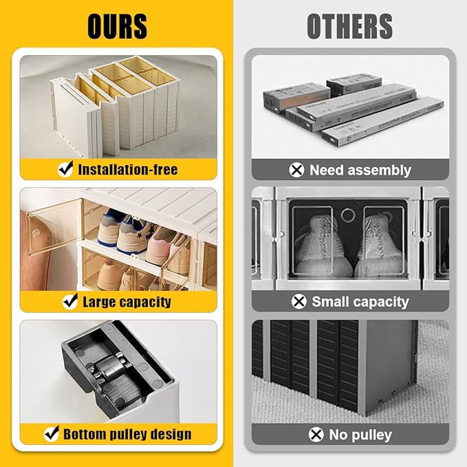 Foldable Storage Box - Clear Stackable Shoe Organizer with Lids - Large 6 Layer Shoe Rack Cabinet