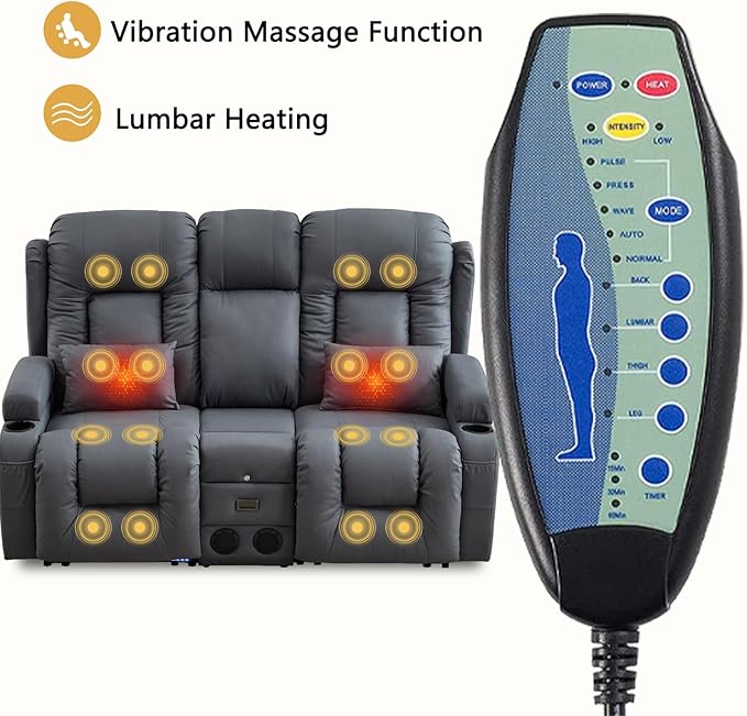 IPKIG Power Recliner Sofa with Flip-Up Backrest Console, USB & USB-C Ports, AC Outlet, LED Lights, Wall Hugger Recliners for Living Room, RV (Light Blue, 67" - 3 Seat) | Leathaire Fabric, Zero Gravity, Dual Reclining, 2 Lumabr Pillow, Bluetooth Speakers