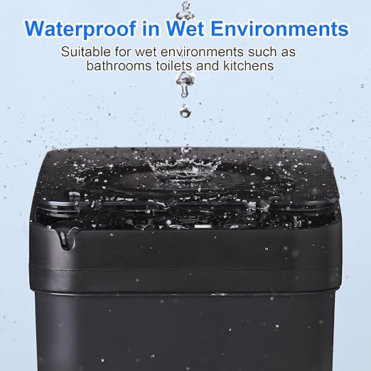 Bathroom Automatic Trash Can 4 Gallon Touchless Motion Sensor Small Garbage Can with Lid Smart Electric Plastic Narrow Garbage Bin for Living Room Bedroom Office Kitchen (Black)