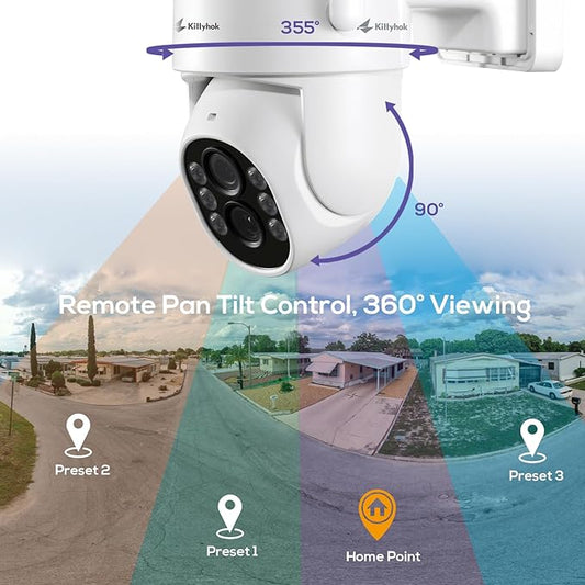 Kittyhok Dual Lens PTZ Security Camera Wireless Outdoor | 2K FHD Wireless Security Camera with 10X Hybrid Zoom, 360 Viewing, Auto Tracking, Spotlight, Human Detection, Support SD Card