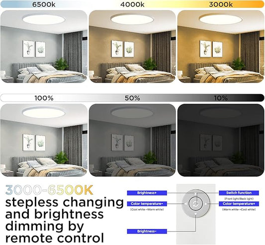 ocioc 18inch Flush Mount Ceiling Light Fixture with Remote Control, 40W, 2000K Nightlight, 3000K-6500K Color Changeable, LED Ceiling Light for Living Room/Bedroom/Kitchen White