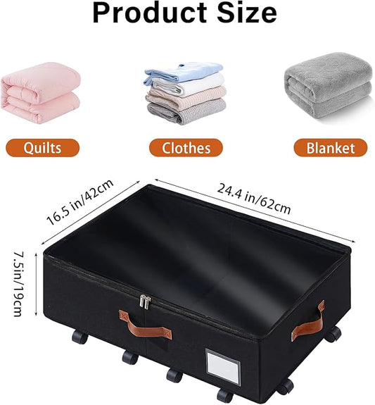Under Bed Storage Organizer with Wheels, Underbed Container with Clear Lid Cover, Storage Bag Box with Visiable Window for Clothes, Bedsheet, Pillow, 2 Pack,7.5 inches
