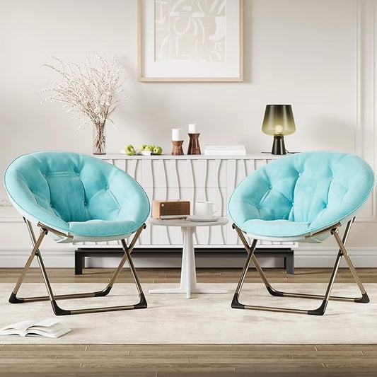 GAOMON Saucer Chair, Comfy Chair Faux Fur Lounge Moon Chair with Folding Metal Frame, Oversized Plush Flower Accent Seat for Adults, Teens & Kids, for Teens, Bedroom, Dorm or Living Room, Blue