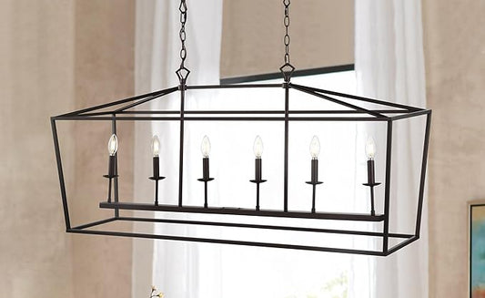 JONATHAN Y 49" Oil Rubbed Bronze Lantern Pendant Light, 1-Light Pagoda Style Metal Cage Farmhouse Hanging Ceiling Fixture for Kitchen Island, LED Bulb Included (JYL7439A)