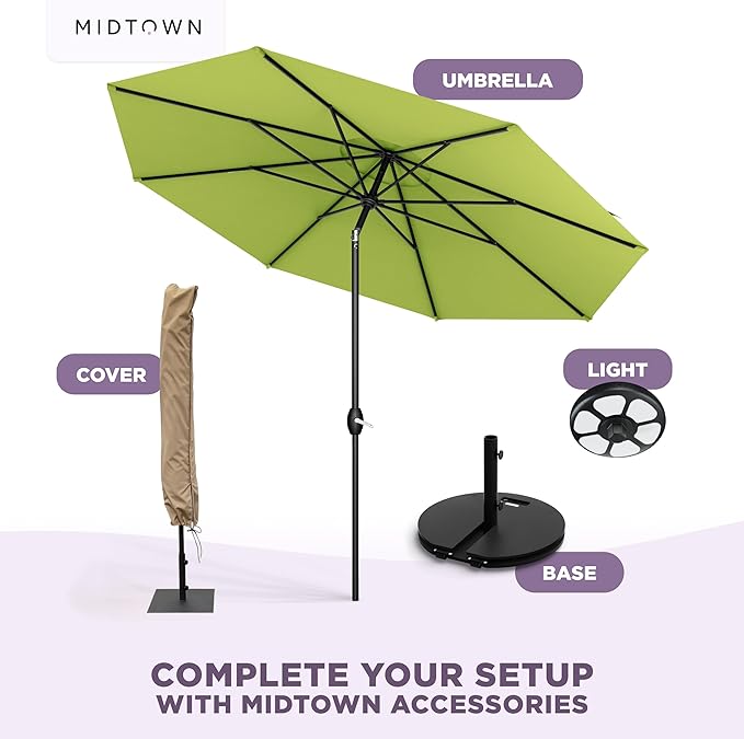 Midtown Umbrellas - The Lean 10 Ft Patio Umbrella with Fade-Resistant Sunbrella Fabric, Auto-Tilt Aluminum Frame and 8 Reinforced Ribs for Deck, Pool & Garden - Macaw Canopy, Black Pole