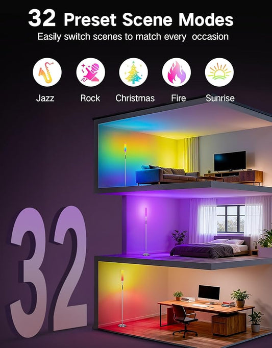 OUTON LED Floor Lamp with Remote & APP Control, 1500LM Ultra Bright Tall Standing Lamp, 16 Million Colors, 32 Scene Modes & Music Sync, Modern Corner Lamps for Living Room, Bedroom, Gaming, Grey