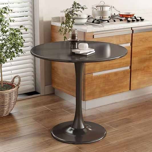 Round Dining Table 24" Circle Tulip Table with Wood Thickened Tabletop & Sturdy Metal Pedestal Mid Century Modern Leisure Bistro Kitchen Tables 2 People Small Places Living Room Cafe,Black