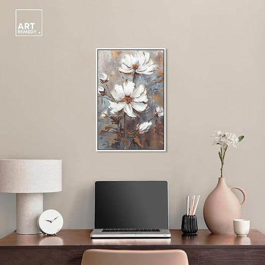 Art Remedy White Textured Flowers Canvas Elegant Floral Wall Art, White Frame, 16" x 24"