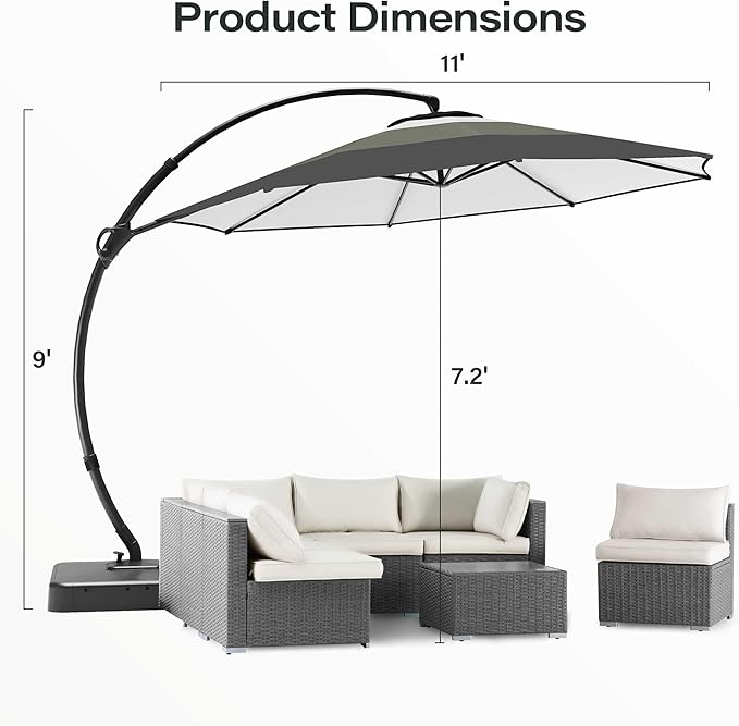 LAUSAINT HOME Outdoor Patio Umbrella with Base included, Deluxe Curvy Cantilever Umbrella Heavy Duty Offset Hanging Umbrella