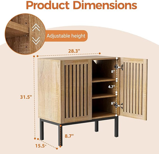 Mericonia Grille Buffet Cabinet with Storage, Sideboards 2 Doors with Metal Base and Adjustable Shelf for Kitchen, Coffee Bar, Dining Room, Entryway, Hallway,Living Room
