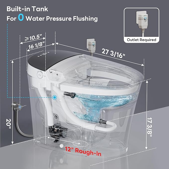 CANEST Smart Toilet with Bidet Built in, Dual-Flush 1.1/1.6GPF with 17" ADA Comfort Height Seat, 1000g MaP Flush, Bidet Toilet 12" Rough-in, Foot Sensor, Heated Seat, Remote Control, Night Light