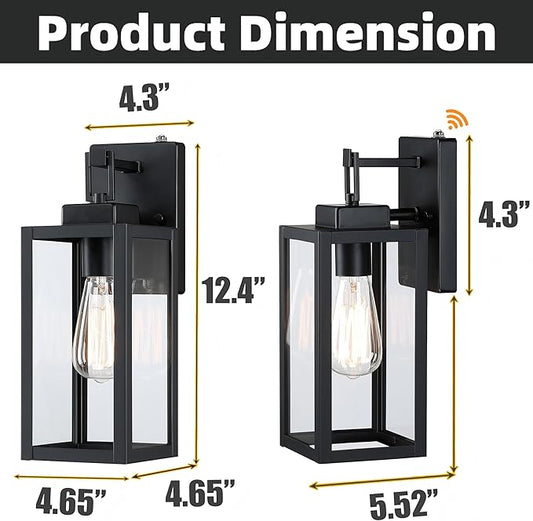 12 Inch Outdoor Wall Lights Dusk to Dawn,Exterior Sconce Lights with Sensor Photocell Black Wall Lantern for Porch Patio Garage Dusk to Dawn Outdoor Lighting
