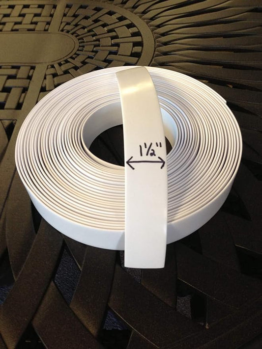 1.5" Wide x 20' Roll Vinyl Strap for Patio Chairs, Lawn Furniture, and Deck Chairs, Make Your Own Replacement Straps, Plus 20 Free Fasteners, (White)