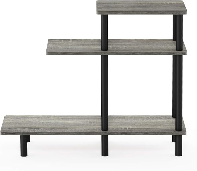 Furinno Turn-N-Tube 3-Tier Sofa Side Table, French Oak Grey/Black