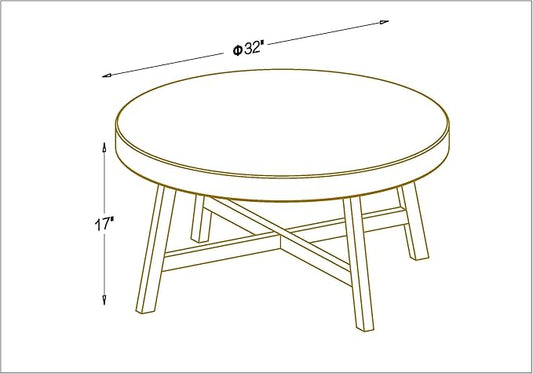 Round Coffee Table,RANDEFURN Seagrass Coffee Tables,Pine Wood X Base Frame Cocktail Table, Easy Assembled, Multiple Sizes for Living Room, Solid Wood Table,32 x 17 Inches,Whitewash