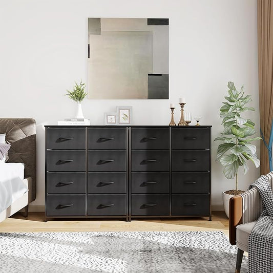 OLIXIS Dresser for Bedroom,8 Storage Fabric Drawers, Metal Frame and Wooden Top, Tall Storage Drawer Dresser for Closet with Easy Pull Handles for Living Room, Entryway, Small Space Black