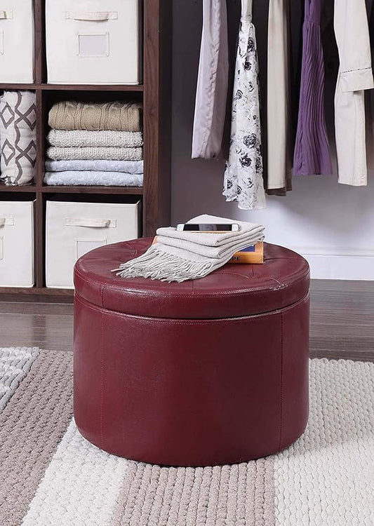 Convenience Concepts Designs4Comfort Round Shoe Ottoman, Burgundy
