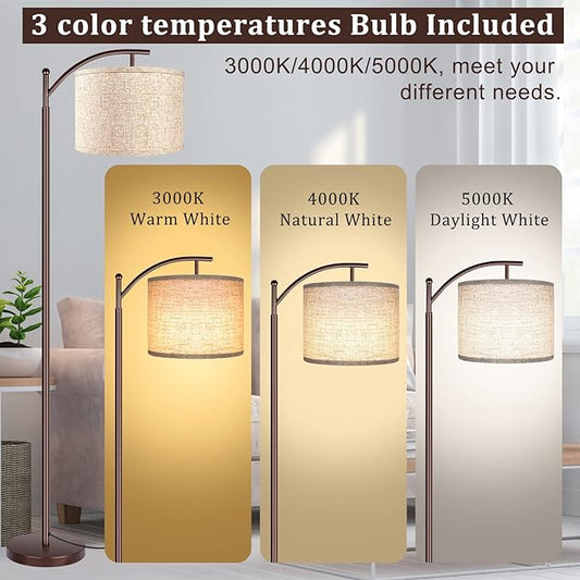 Floor Lamp for Living Room, LED Standing Lamp Tall Industrial Floor Lamp Reading for Bedroom, Office (9W LED Bulb, Beige Lampshade Included) -Oil-Rubbed Bronze