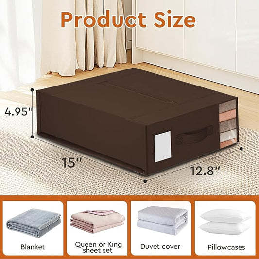 8 Pack Bed Sheet Closet Organizers and Storage,Sturdy Foldable Storage Containers with Window and Label,Storage and Organization for Bedding Sheets,Duvet Covers,Blankets (Brown)