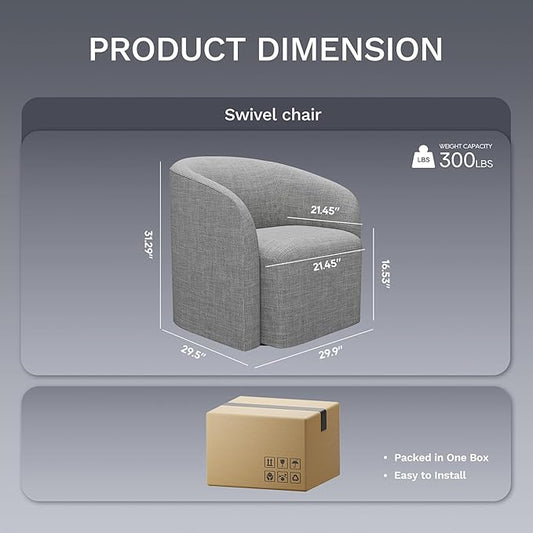 COLAMY Swivel Accent Chair, Modern Barrel Round Chair, Upholstered Comfy Living Room Chair with Armrest, Armchair for Reading Room/Bedroom/Waiting Room/Office, No Assembly, Grey