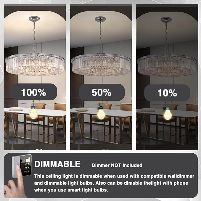 Large Crystal Chandelier Modern Luxury Pendant Ceiling Lights Fixture for Dining Living Room 12-Lights 3-Tier Raindrop Chandeliers Lighting (Chrome, Dia 31 Inch)