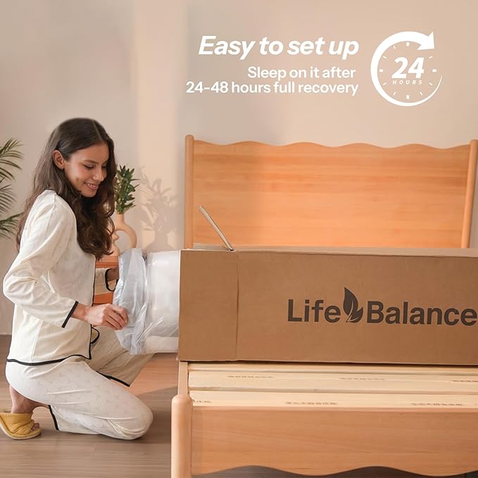 Life Balance Queen Size Mattress 10 Inch, Cooling Gel Memory Foam Mattress for Back Pain, Motion Isolation, Pressure Relief, Fiberglass Free, CertiPUR-US Certified, Medium Firm Mattress in a Box