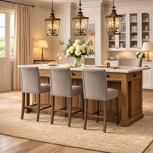 Homepop Home Decor | Backless Nailhead Trim Counter Height Bar Stools | 24 Inch Bar Stools | Decorative Home Furniture (Sterling Gray)