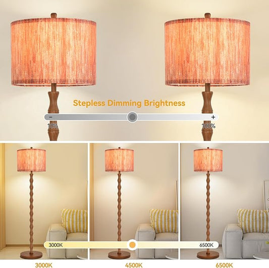 Wood Floor Lamps for Living Room Boho Farmhouse Floor Lamp with Remote Control,Dimmable LED Floor Lamp Mid Century Modern Standing Lamp with 3 Color Temperature Tall Floor Lamps For Bedroom Corner