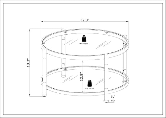 32" Tempered Glass Round Coffee Table Modern Chrome Frame Acrylic Legs Circle Living Room Center Tables