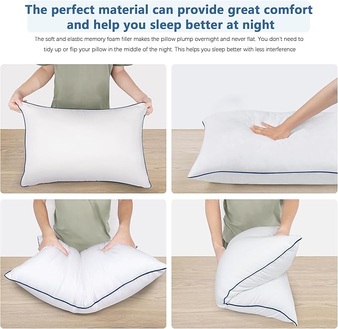 Bed Pillows for Sleeping, 2 Pack, Cooling Hotel Quality Quality with Premium Soft Down Alternative Fill for Back, Stomach or Side Sleepers,17x26Inches