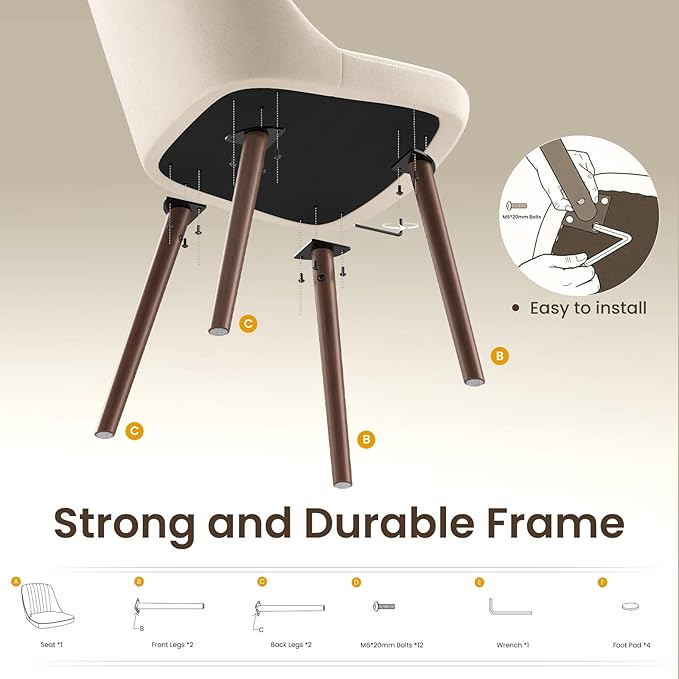 Upholstered Dining Chairs Set of 2, Modern Fabric Kitchen Chairs with Back, Wood Legs for Kitchen Dining Room Restaurant, Beige