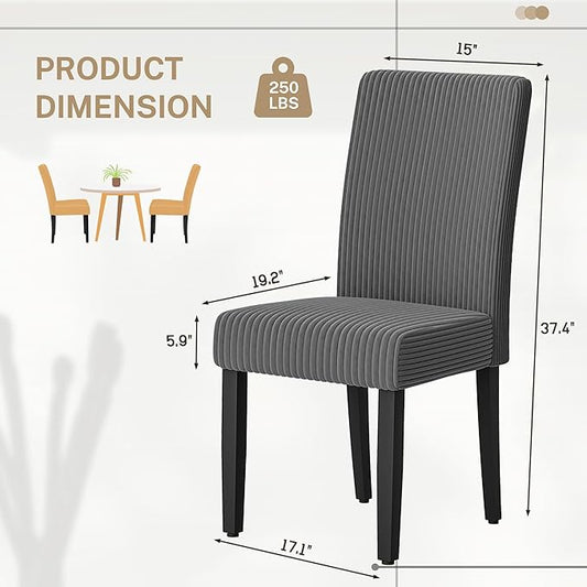 Furmax Ergonomic Dining Chairs Set of 2, Upholstered Fabric Dinning Room Chairs, Velvet Kitchen Chairs with Adjustable Wood Legs for Kitchen Living Room (Velvet Grey, 2)