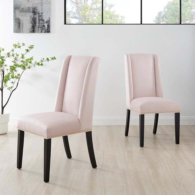 Modway EEI-5012-PNK Baron Performance Velvet Dining Chairs - Set of 2, Pink