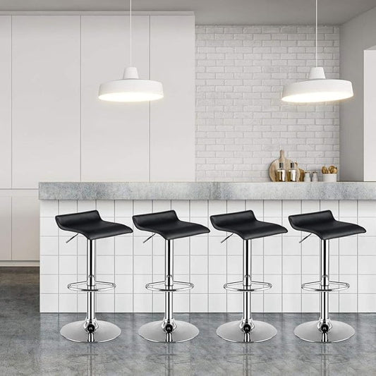 COSTWAY Bar Stools Set of 4, Modern Swivel Contemporary barstools with Adjustable Height, Footrests, Chrome Hydraulic PU Leather Backless Bar Chairs for Kitchen Island Cafe Pub, Black