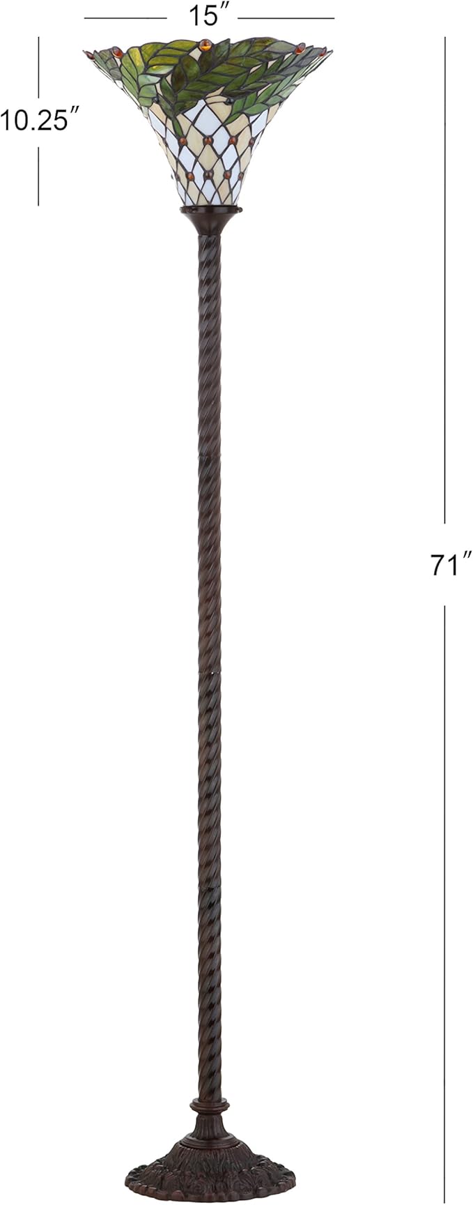 JONATHAN Y 71" Bronze Botanical Tiffany-Style Torchiere LED Floor Lamp, Handcrafted Stained Glass Bowl Shade, Traditional Iron Standing Lamp for Living Room, LED Bulb Included JYL8004A