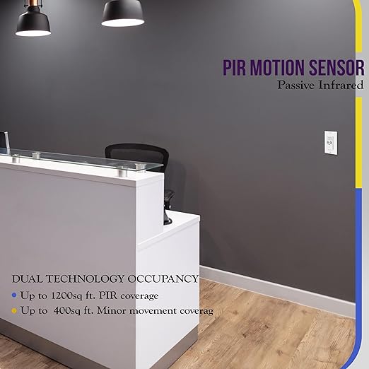 Enerlites MWOS-W Motion Sensor Switch, Ultrasonic and PIR Dual Technology, Occupancy Sensor, Motion Sensor Light Switch, NEUTRAL WIRE REQUIRED, Wall Plate Included, White