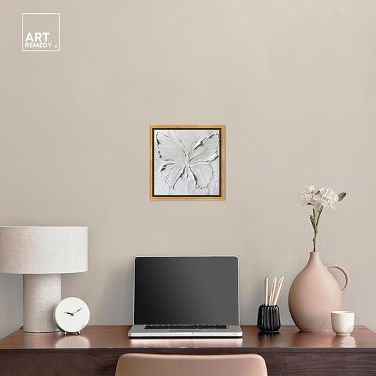 Art Remedy White Butterfly Canvas Elegant White Gold Wall Art, Gold Frame, 12" x 12"