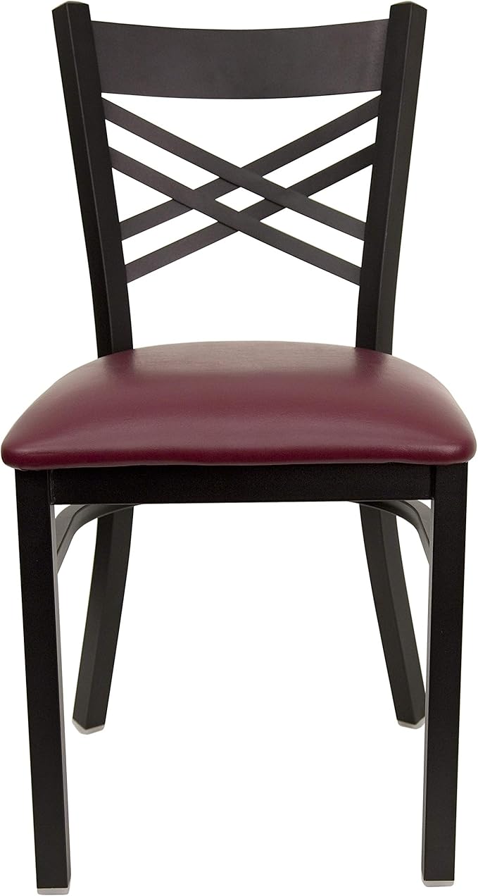 Flash Furniture HERCULES Series Black ''X'' Back Metal Restaurant Chair - Burgundy Vinyl Seat