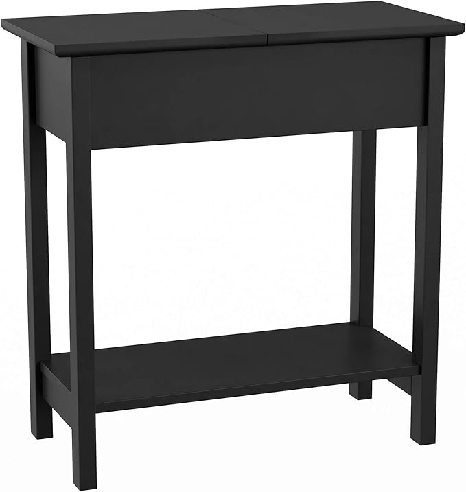 Lavish Home Flip Top End Table - Narrow End Table and Slim Console with Storage Compartment and Lower Shelf for Living Room, Hallway, Entryway and Small Spaces (Black)