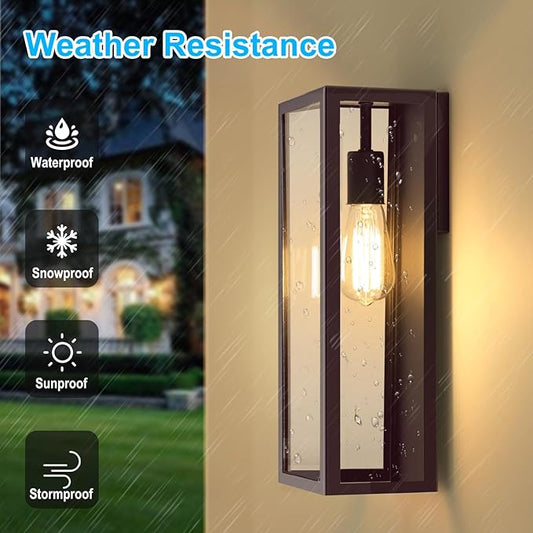 2-Pack Outdoor Wall Lanterns, 16” Exterior Waterproof Outdoor Lights with Glass Shades, Brown Porch Lights Wall Mounted, Anti-Rust E26 Modern Lighting Fixtures for Patio Garage Entryway Front Door