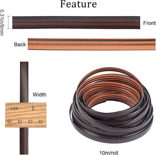 GORGECRAFT 8mm x 10m Gradient Rattan Weaving Wicker Repair Material Synthetic Rattan Plastic Flat Polyethylene Woven Knit for Repair Home Furniture Chair Table Storage Basket Weaving Crafts(Coffee)