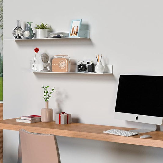 36 Inches Acrylic Wall Shelves 2 Pack, Floating Shelf for Wall Mounting, Acrylic Display Ledges for Funko Pop Figures, Home Décor, Living Room, Gaming Room, Plants(36 inch, White)