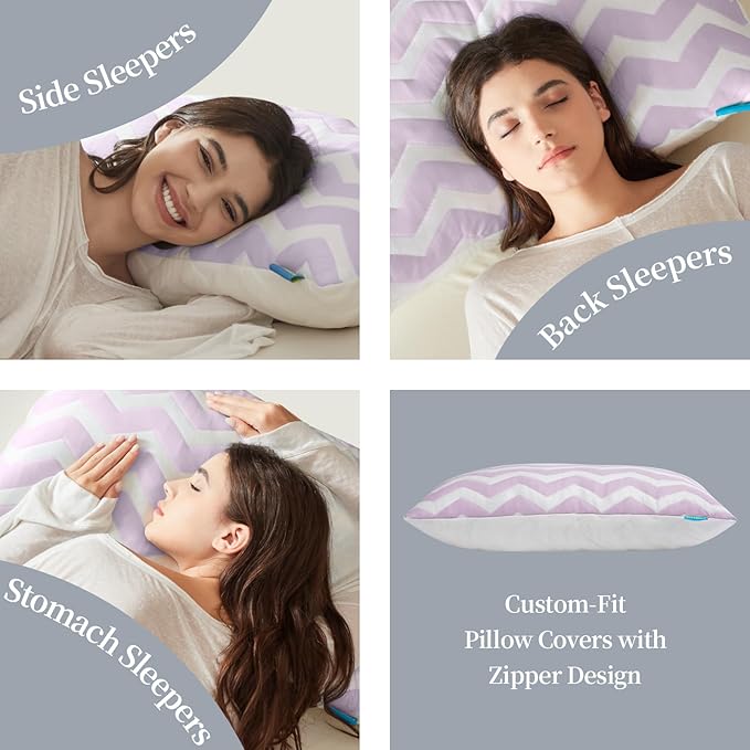 Dreamara Cooling Bed Pillows Queen Size Set of 2 – Adjustable Loft Shredded Memory Foam Pillows for Side, Back & Stomach Sleepers, Supportive & Breathable for Hot Sleepers (Mauve)