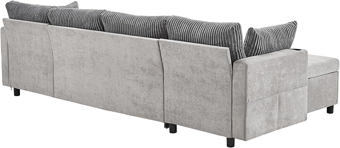 ERYE 113-Inch U-Shaped Pull Out Sleeper Couch Bed, Modern U Shaped Symmetrical Sleeper Sectional Sofa Convertible Sofa Bed with Storage Chaises & USB-C Ports for Living Room