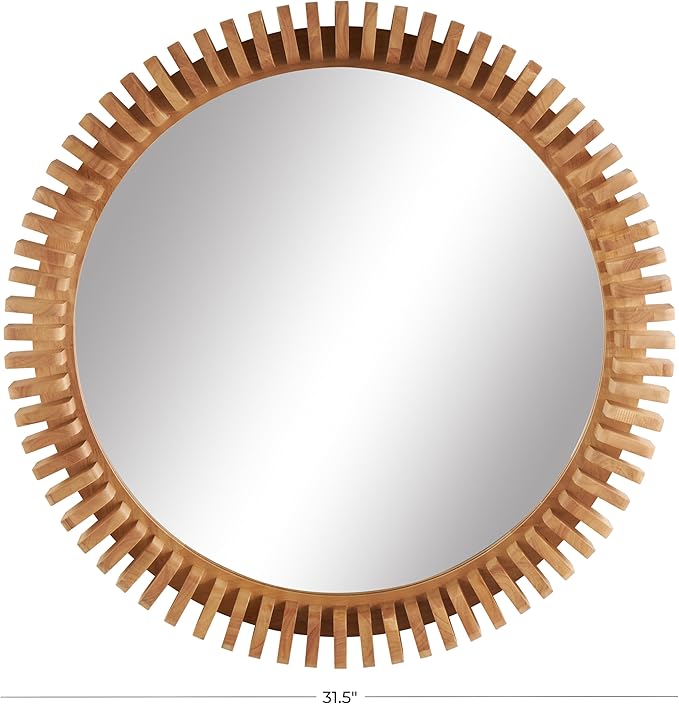 Deco 79 Wood Handmade Room Wall Mirror Entryway Mirror with Spiral Edges, Wall Mounted Mirror 32" x 3" x 32", Brown