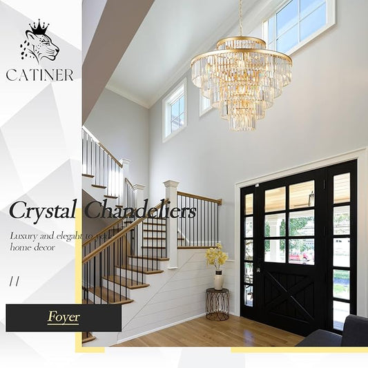 Large 36" Gold Crystal Chandeliers 23 Lights Modern Luxury Chandelier for Foyer Staircase Chandeliers 6 Tiers Round K9 Ceiling Pendant Lighting Fixture for Living Dining Room