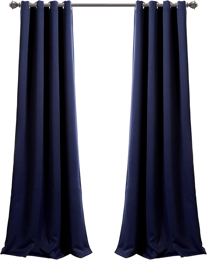 Lush Decor Insulated Grommet Blackout Window Curtain Panels, Pair, 52" W x 95" L, Navy - Classic Modern Design - Chic Window Decor - Long Curtains For Living Room, Bedroom, Or Dining Room