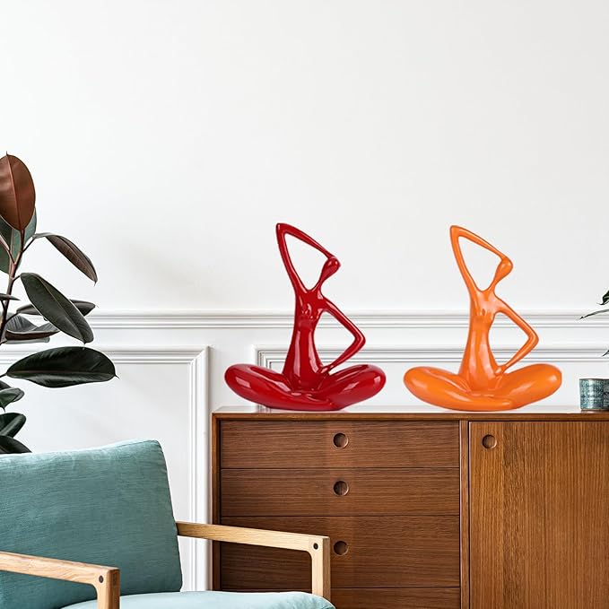 Orange Sculpture Woman Statue Abstract Art Female Statues, Modern Funky Home Decor Yoga - Orange Decor Accents, for Bookshelf Decorative Objects Shelves Office Shelf Desktop Figurines Decoration