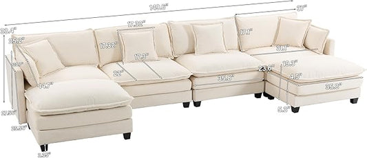 Eafurn 150" Oversized Modular Sectional Sofa with Movable Ottomans, 6 Seat Modern Corduroy Sofa Set, Convertible U/L Shaped Corner Couch for Living Room Apartment